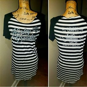 🏍 Harley Davidson Striped Tshirt Crystal Embellished Size: X - XL
